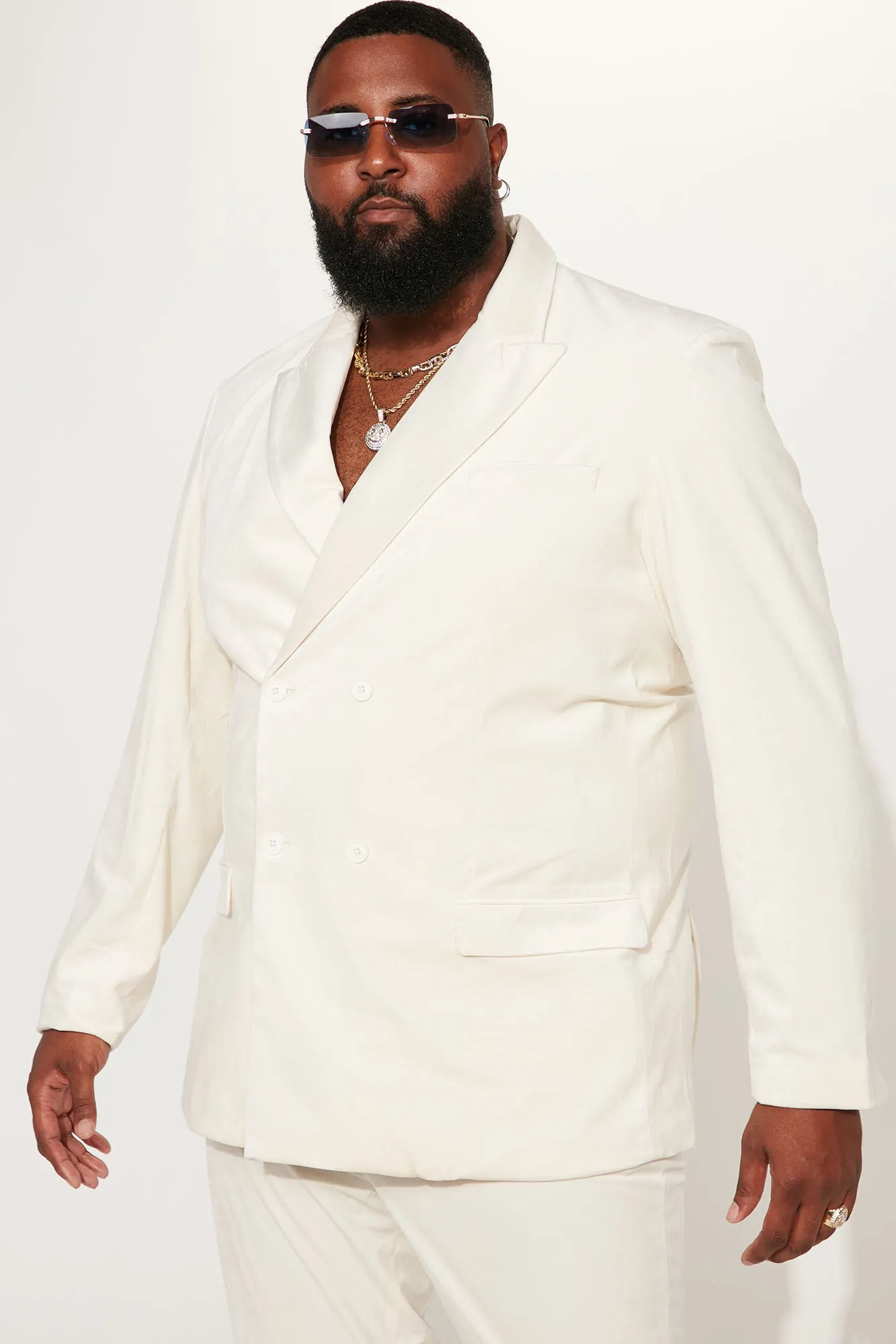 Alessandro Double Breasted Velvet Suit Jacket - Cream