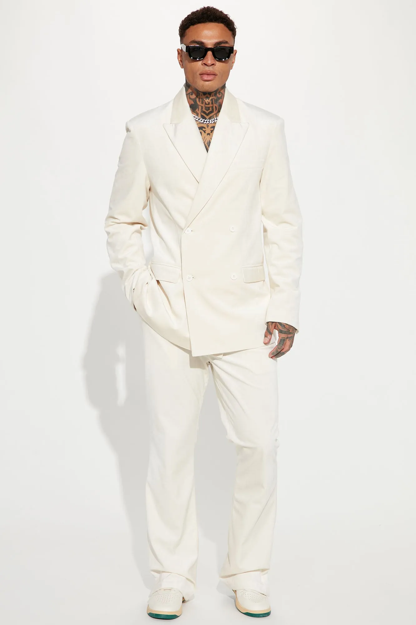 Alessandro Double Breasted Velvet Suit Jacket - Cream