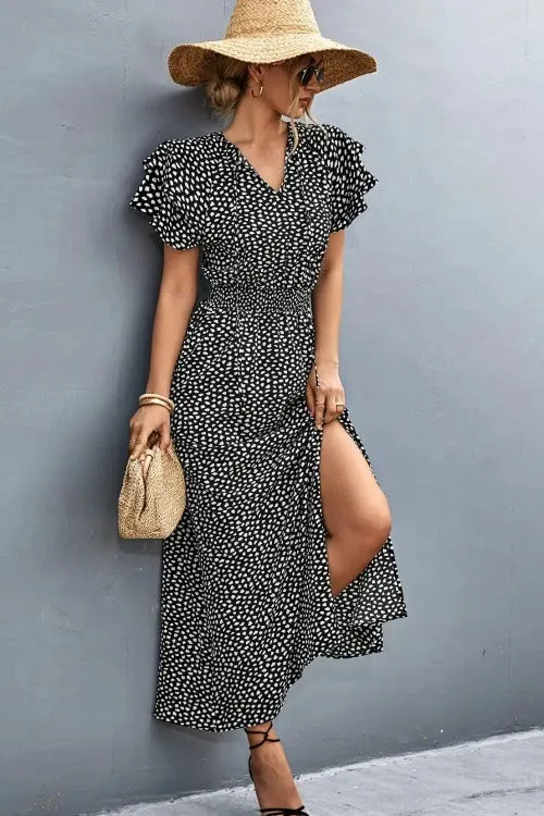 Casual Floral Midi Dress Side-Slit