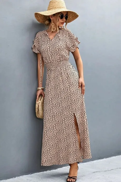 Casual Floral Midi Dress Side-Slit