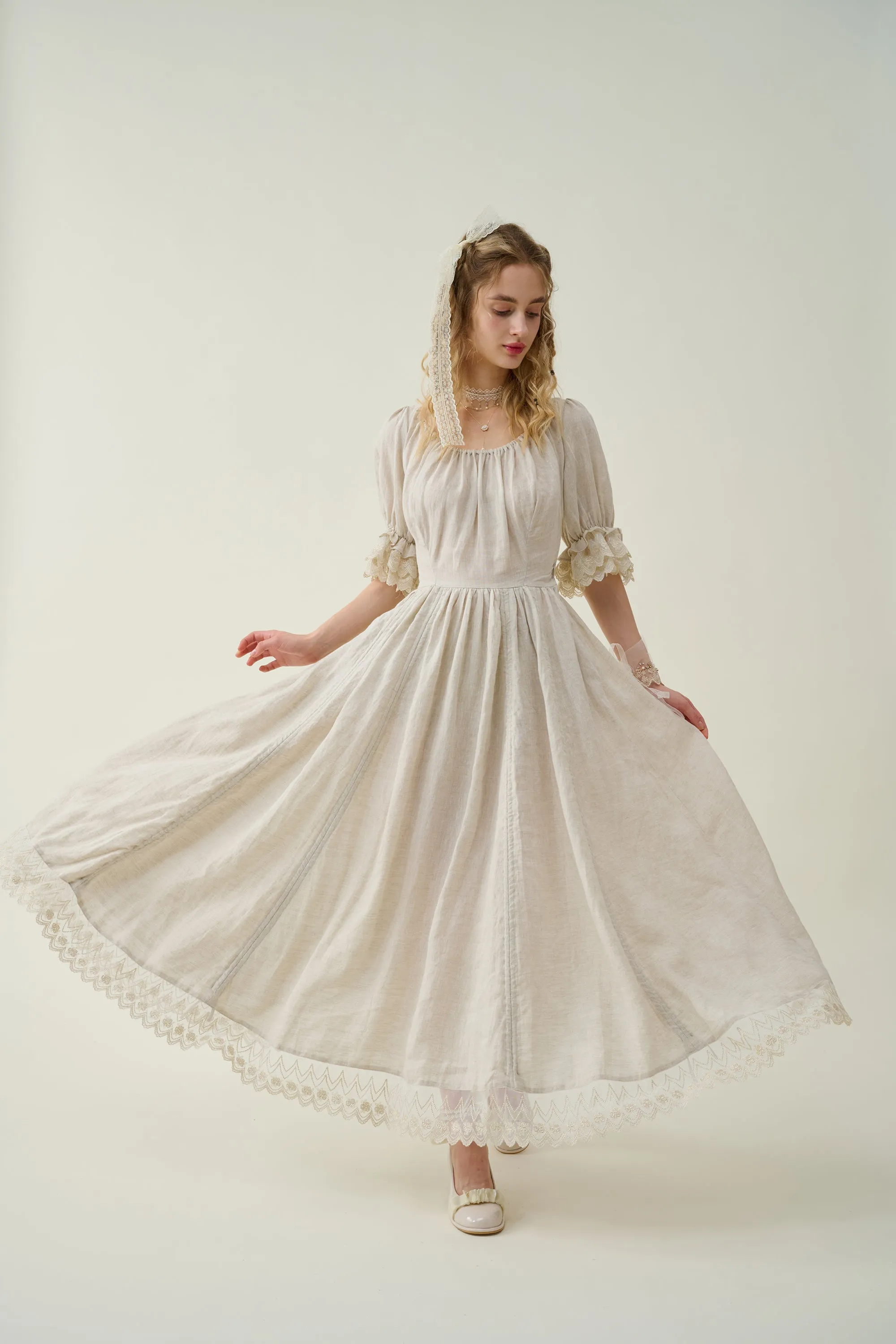 Elowen 27 | Lace Linen dress gown ( 2 way to wear )