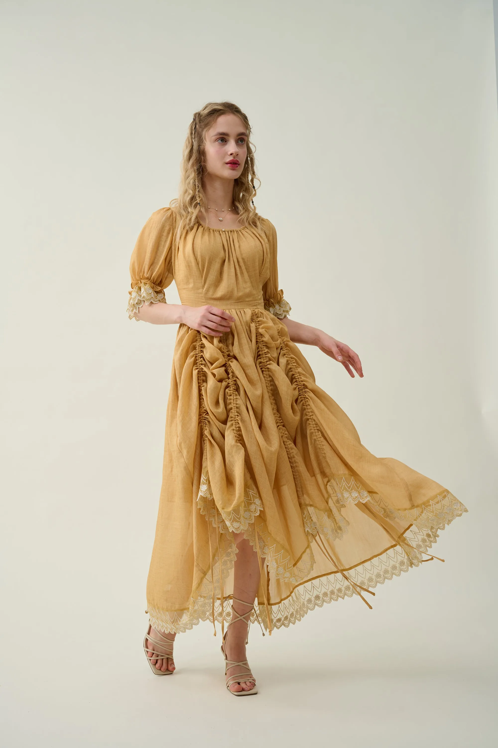 Elowen 27 | Lace Linen dress gown ( 2 way to wear )
