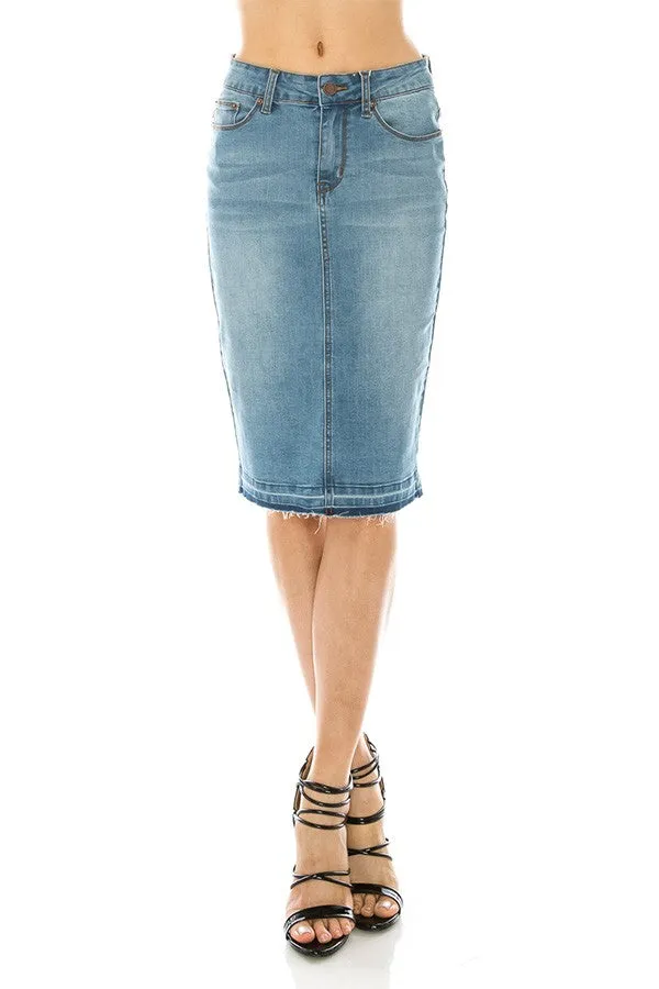 Joelle Distressed Denim Skirt in Light Denim