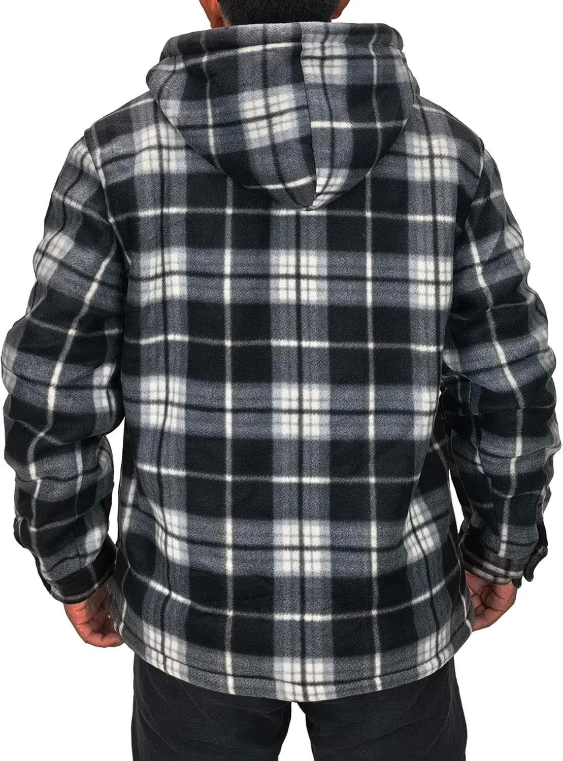 Men's Flannel Jacket Hoodie Full Zip Up Plaid Thick Fleece Sherpa Lined Sweatshirt Winter Warm Coats
