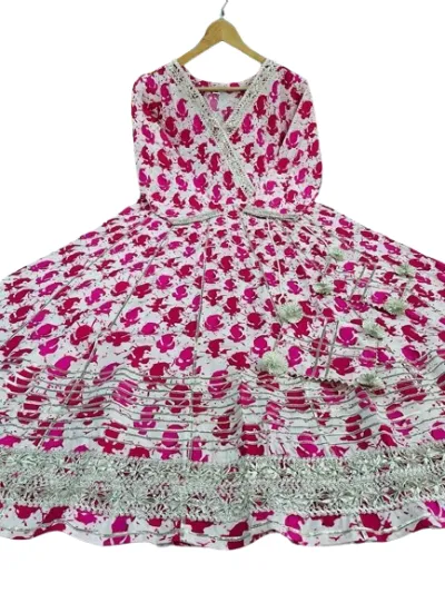 Pink Gotta Work Cotton Anarkali Suit Set