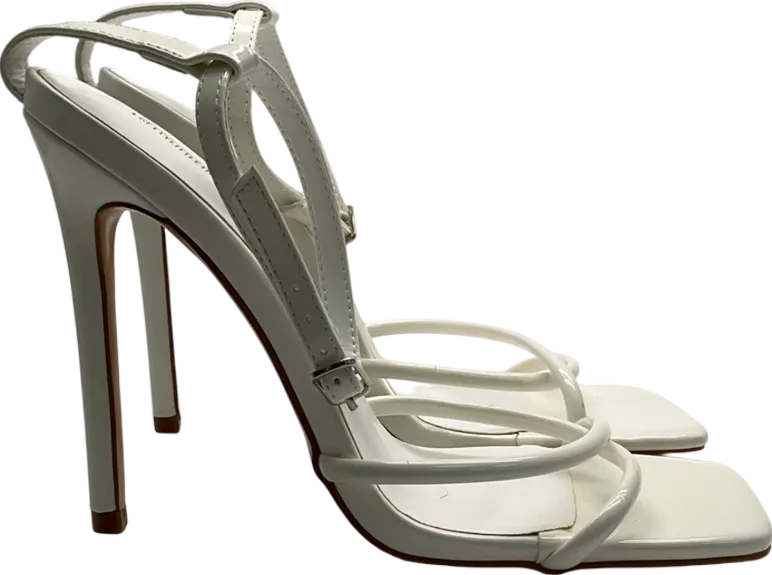 PrettyLittleThing Cream Square Toe Edge Quilted Strap High Heeled Sandals UK 6 EU 39 
