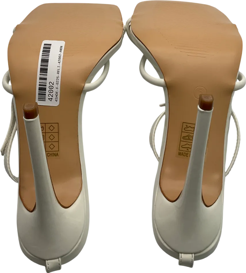 PrettyLittleThing Cream Square Toe Edge Quilted Strap High Heeled Sandals UK 6 EU 39 