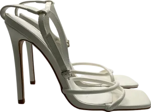 PrettyLittleThing Cream Square Toe Edge Quilted Strap High Heeled Sandals UK 6 EU 39 