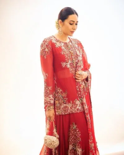 Red Bollywood Inspired Georgette  Sharara Suit Set