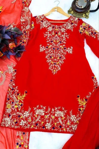 Red Bollywood Inspired Georgette  Sharara Suit Set