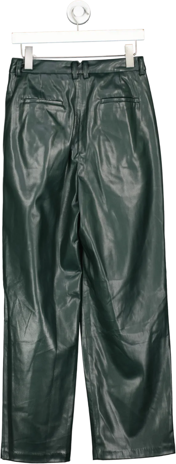 The Frankie Shop Green Faux Leather High Waist Straight Trousers UK S