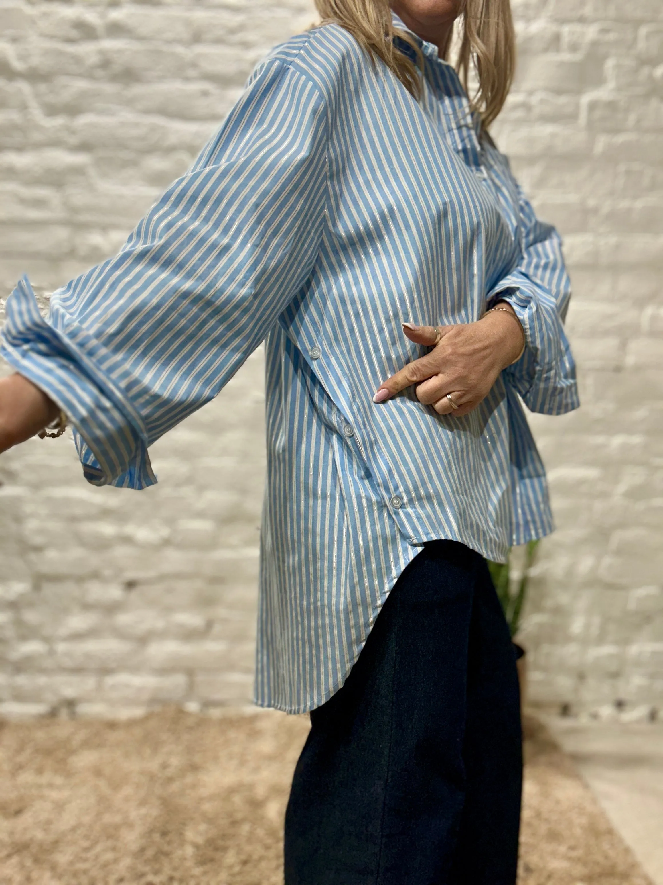 The March Stripe Button Through Shirt With Side Button Detail