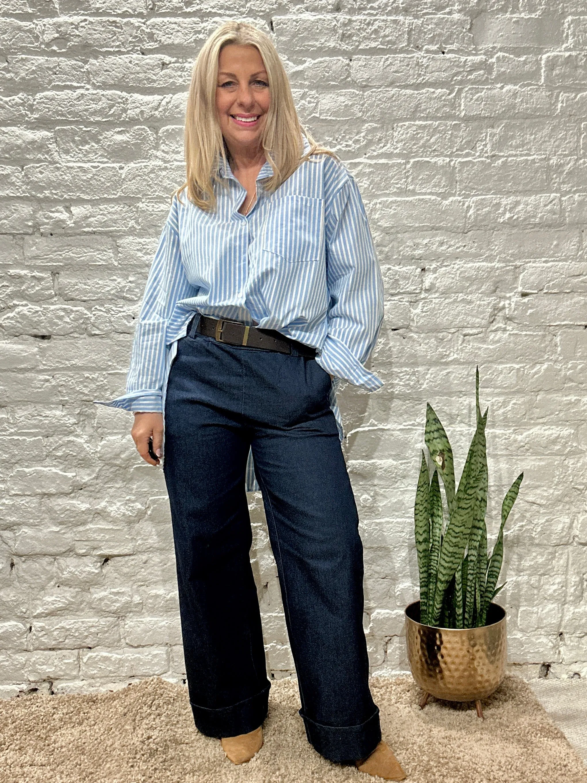 The March Stripe Button Through Shirt With Side Button Detail