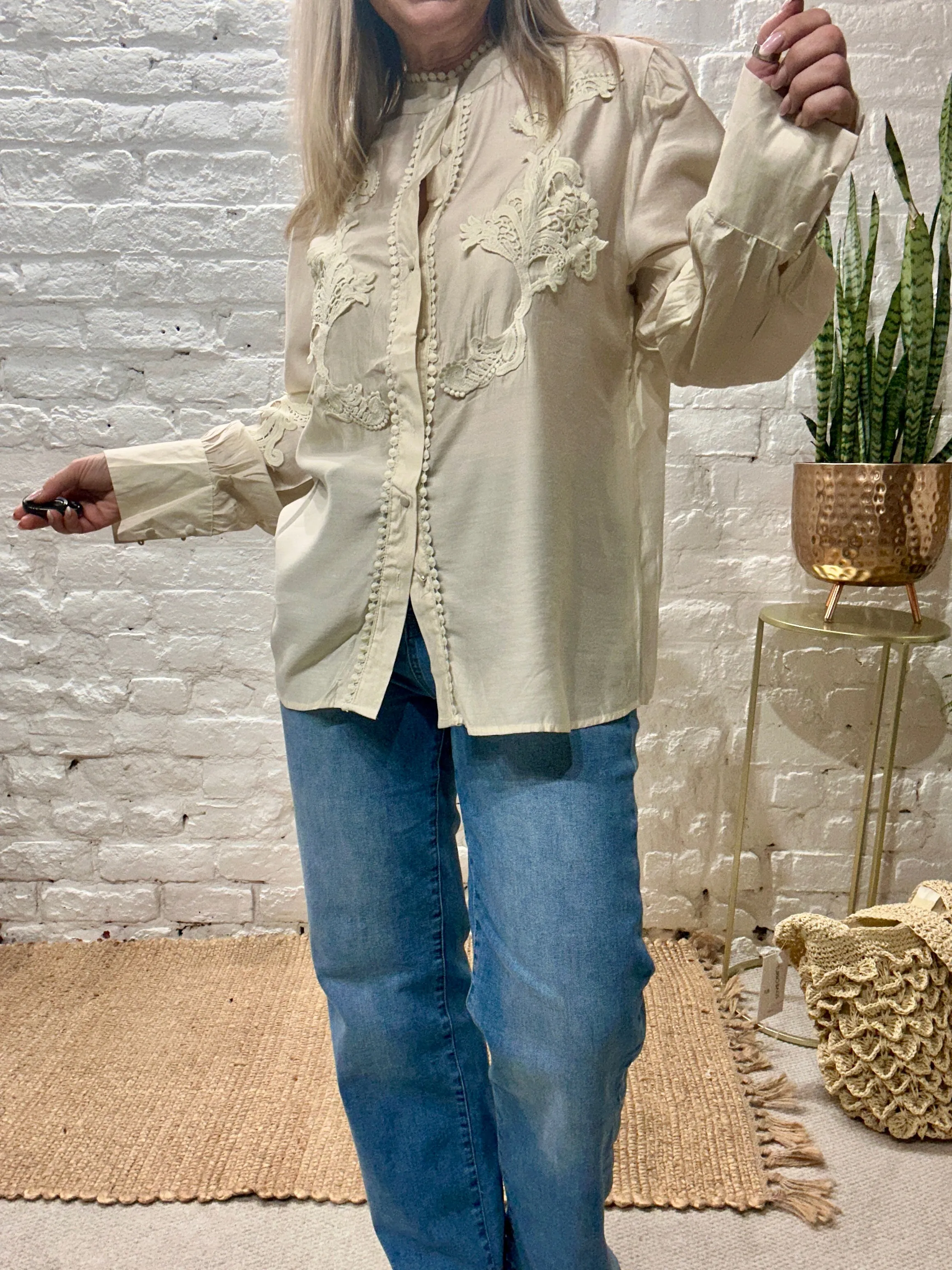 The Phi Phi Star Vintage lace Button Through Shirt With Beautiful Detail
