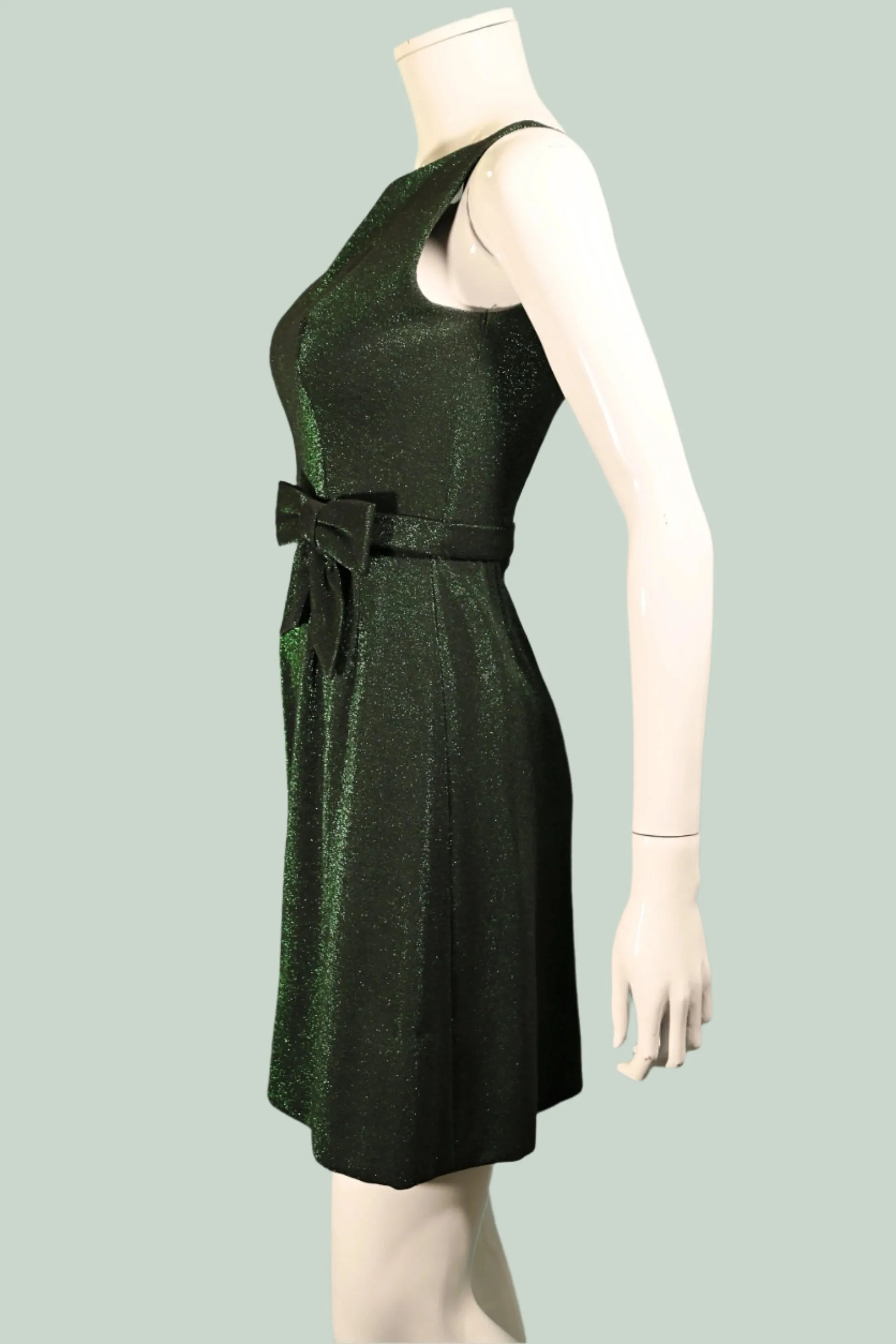 Vintage 60s Green Sparkle Dress w/Bow on the Waist XS